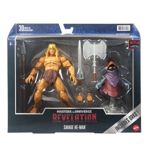 Mattel - Masters of the Universe Revelation Masterverse Savage He-Man with Orko Deluxe Action Figure 2-Pack